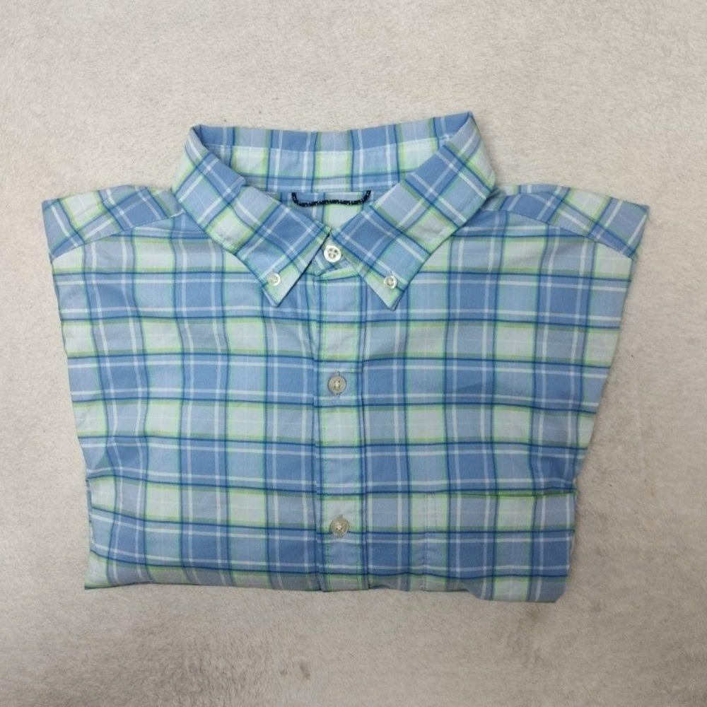 Vineyard Vines Shirt Mens M Blue Plaid Button-Up On-The-Go Performance Work Tech